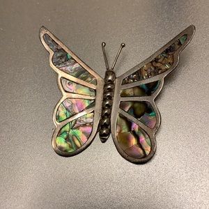 Vintage Sterling Silver Abalone Butterfly Brooch